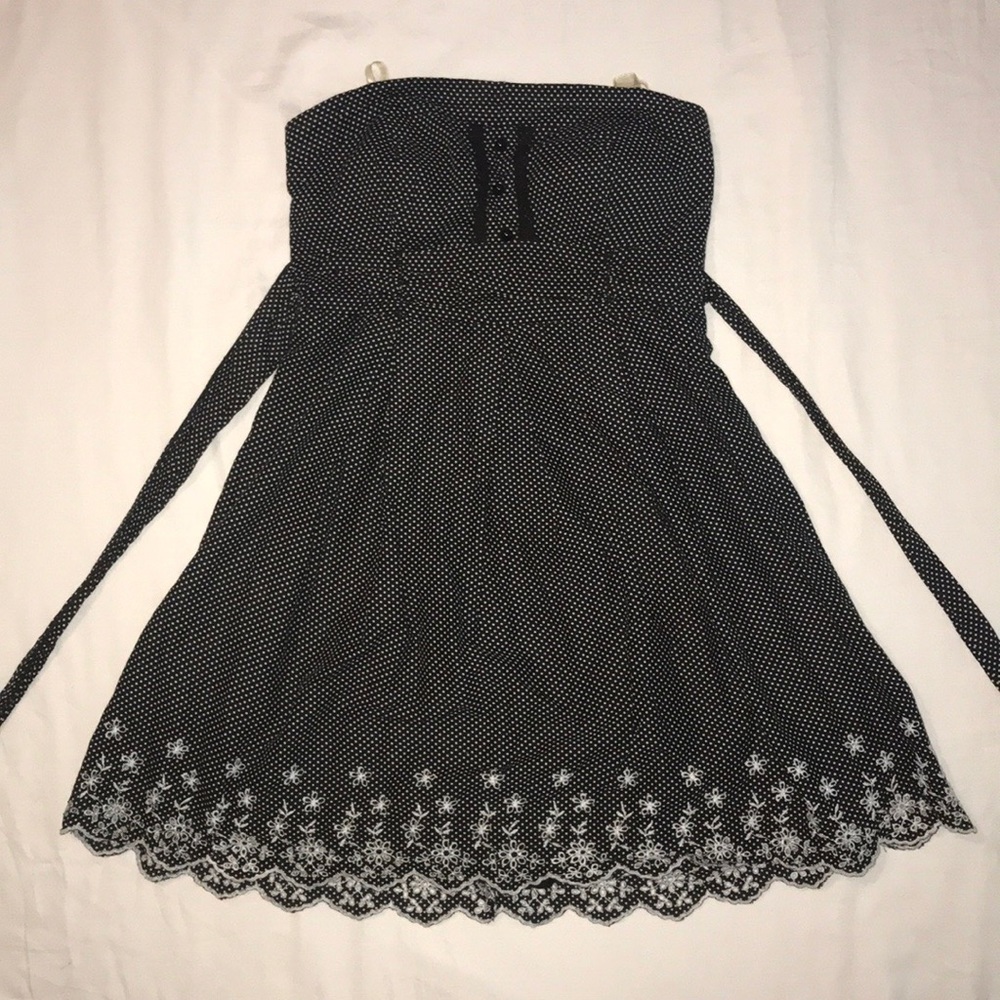 Short Black Strapless Polka Dot Dress